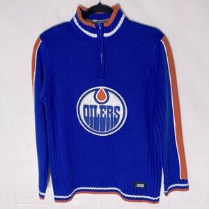 Vintage NHL Edmonton Oilers 1/4 Zip Mock Neck Pullover Knit Sweater L